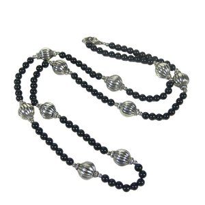 Necklace Plastic Beaded 32 inch Strand Jewelry Silvertone Art Deco STYLE